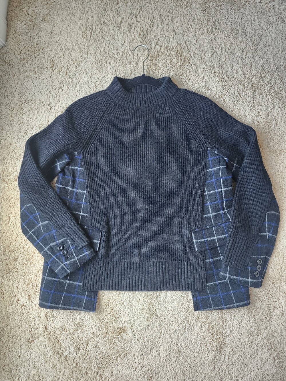 Sacai 2019 Hybrid Ribbed Knit Wool Plaid Combo Sweater Blazer Jacket Size 4